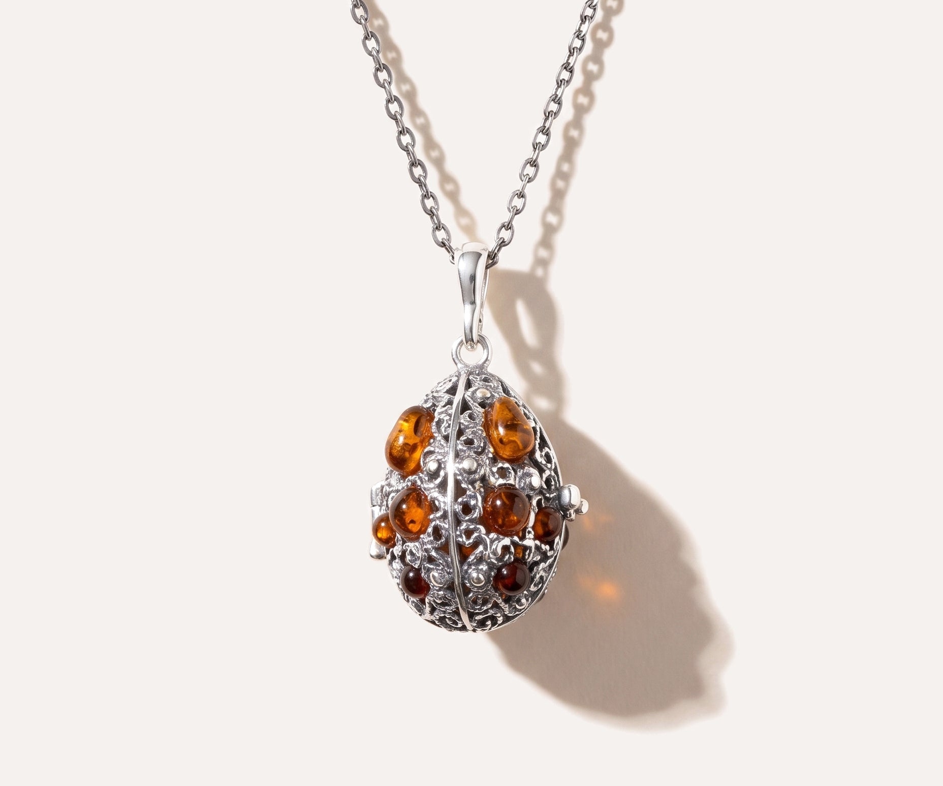 Fabergé Inspired Amber Egg Locket Necklace — Baltic amber and sterling silver jewellery by Baltic Beauty