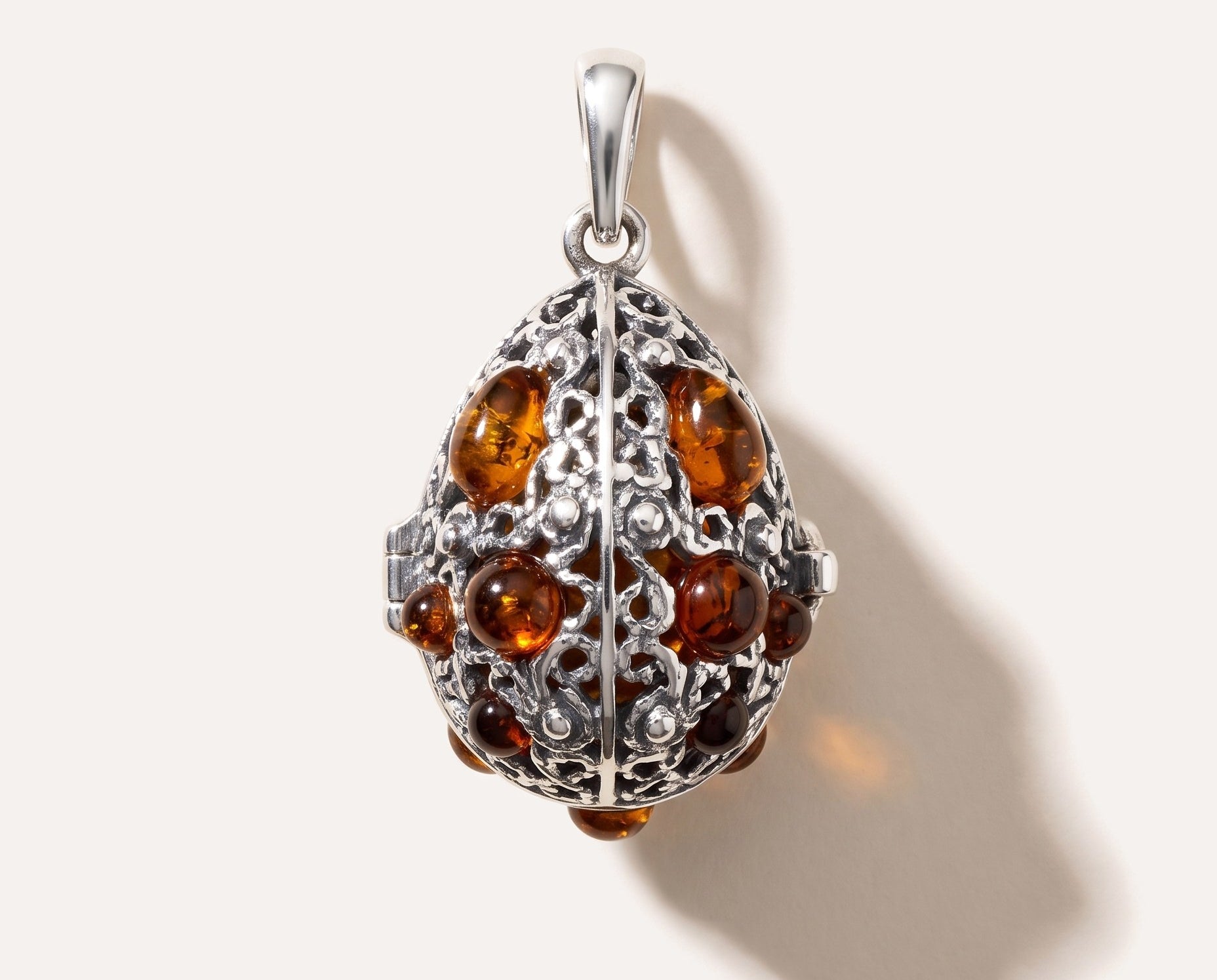 Fabergé Inspired Amber Egg Locket Necklace — Baltic amber and sterling silver jewellery by Baltic Beauty