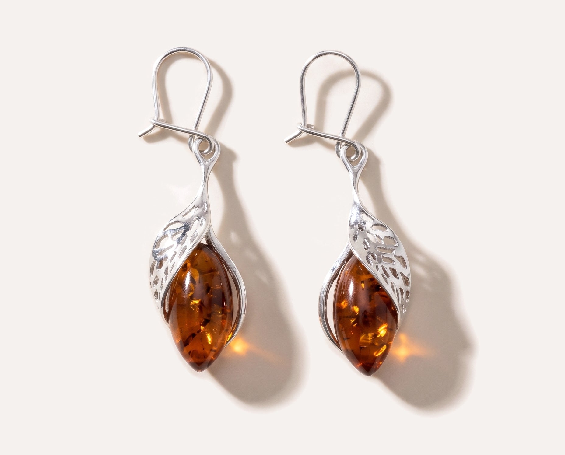 Fancy Top Cognac Amber Earrings — Baltic amber and sterling silver jewellery by Baltic Beauty