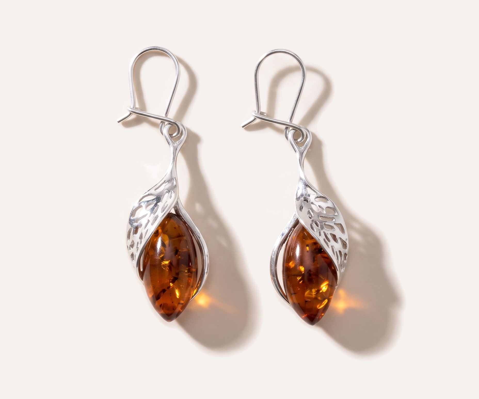 Fancy Top Cognac Amber Earrings — Baltic amber and sterling silver jewellery by Baltic Beauty