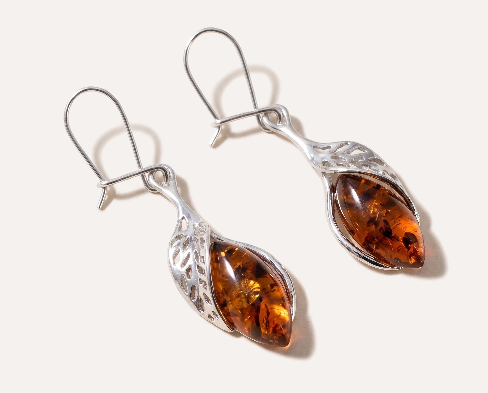 Fancy Top Cognac Amber Earrings — Baltic amber and sterling silver jewellery by Baltic Beauty