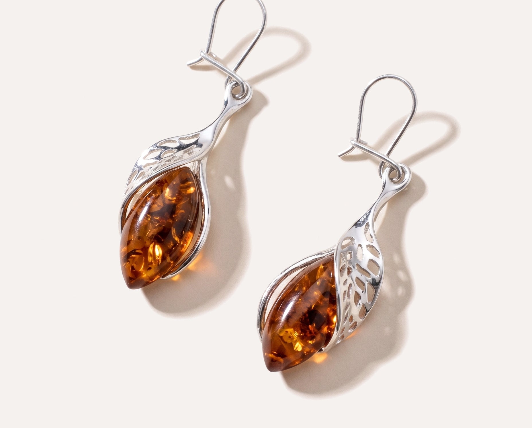 Fancy Top Cognac Amber Earrings — Baltic amber and sterling silver jewellery by Baltic Beauty