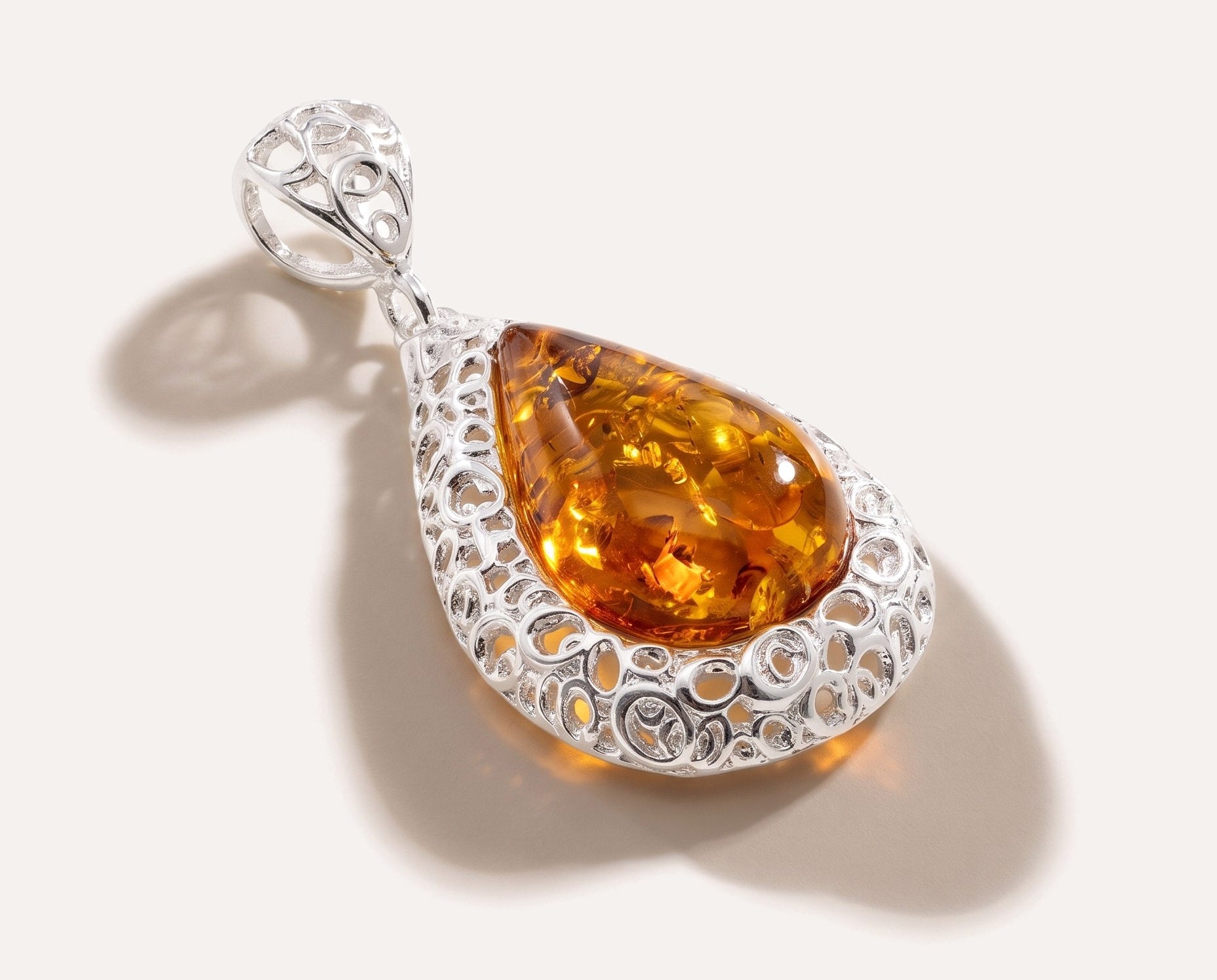 Filigree Frame Amber Teardrop Pendant — Baltic amber and sterling silver jewellery by Baltic Beauty