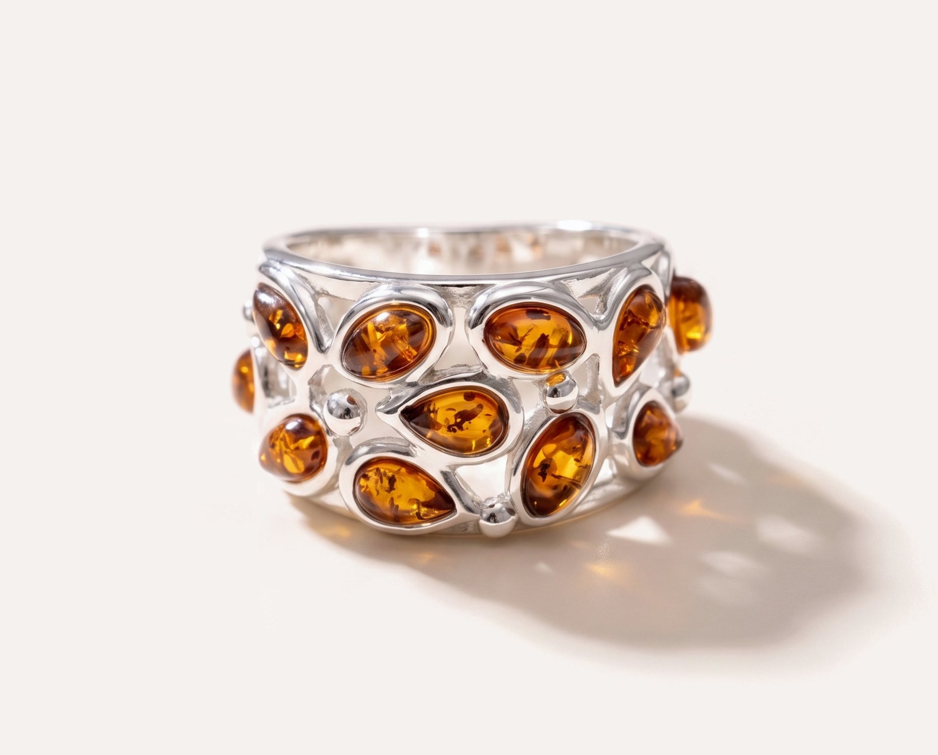 Floral Amber Cuff Ring — Baltic amber and sterling silver jewellery by Baltic Beauty