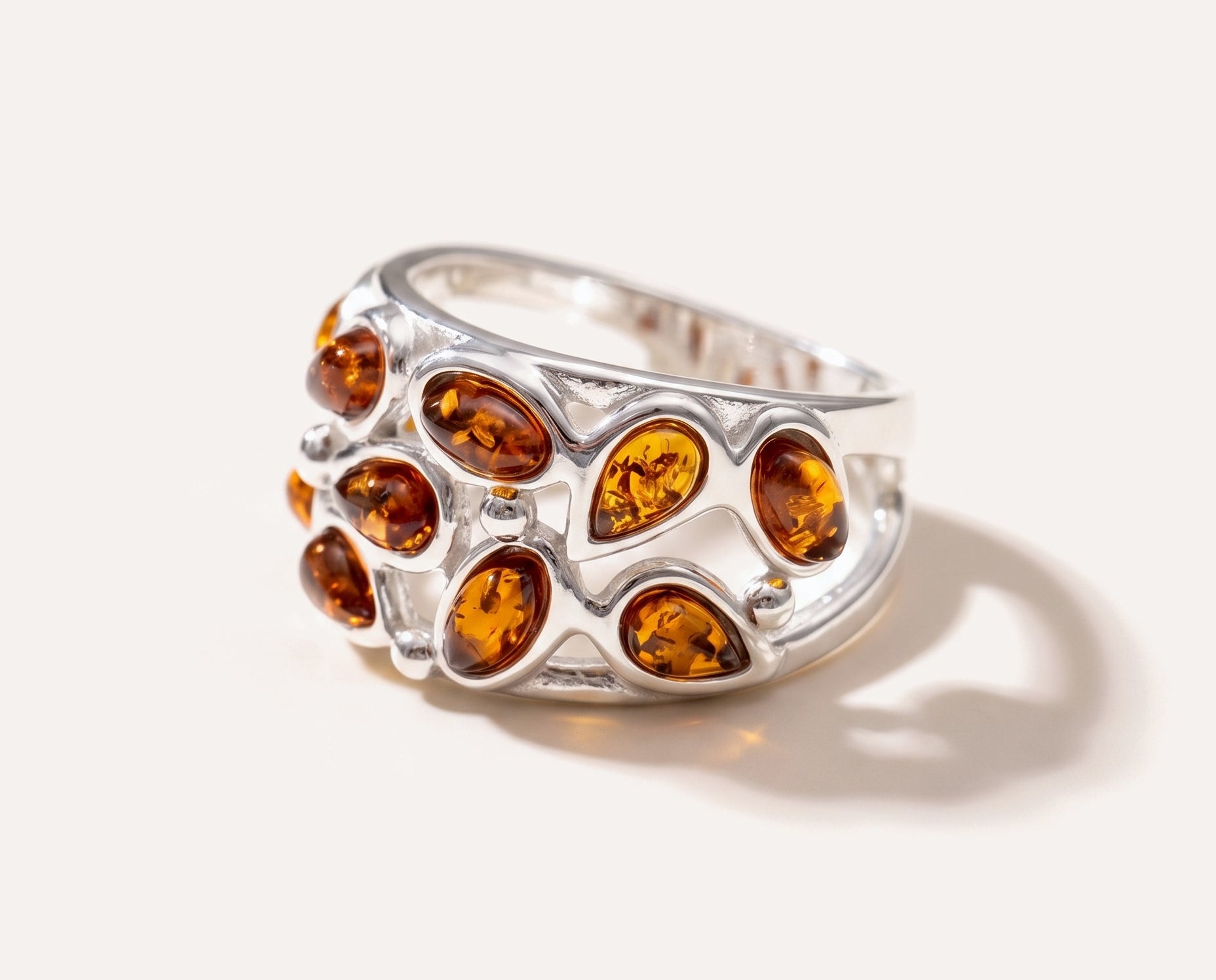 Floral Amber Cuff Ring — Baltic amber and sterling silver jewellery by Baltic Beauty