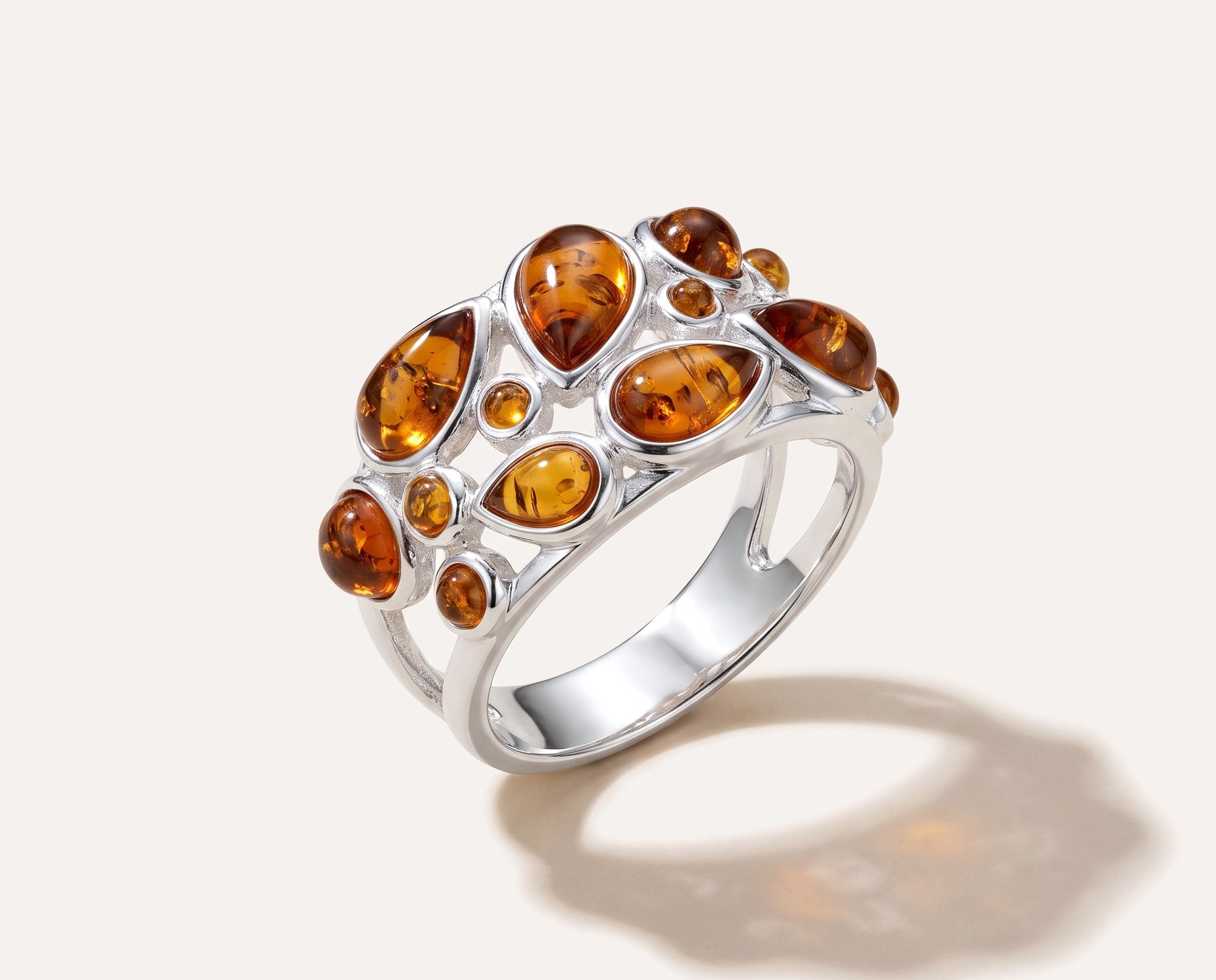 Floral Amber Cuff Ring — Baltic amber and sterling silver jewellery by Baltic Beauty