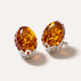 Floral Frame Oval Amber Clip On Earrings — Baltic amber and sterling silver jewellery by Baltic Beauty