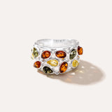 Floral Multicolour Amber Cuff Ring — Baltic amber and sterling silver jewellery by Baltic Beauty