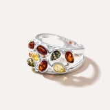 Floral Multicolour Amber Cuff Ring — Baltic amber and sterling silver jewellery by Baltic Beauty