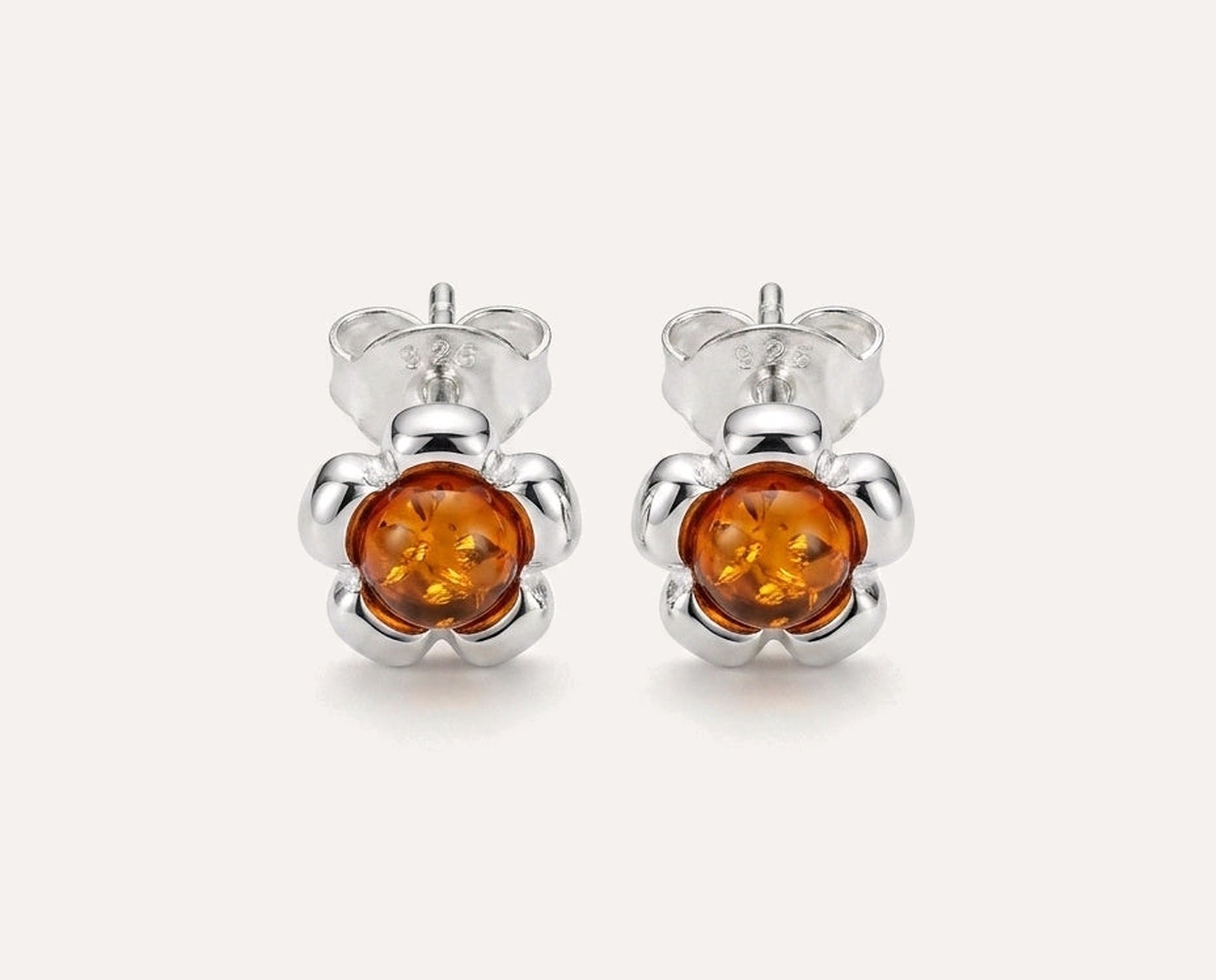 Floral Stud Amber Earrings — Baltic amber and sterling silver jewellery by Baltic Beauty