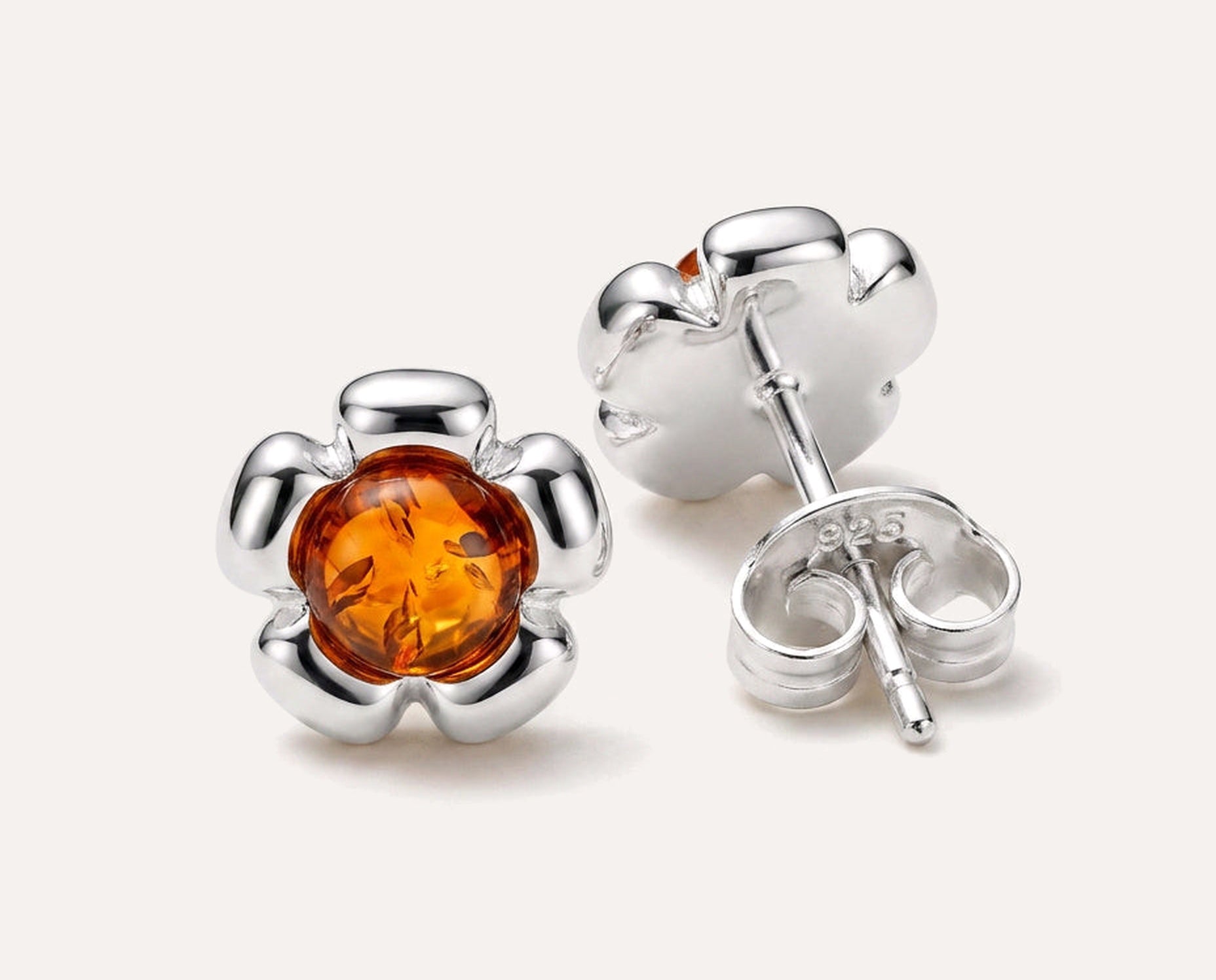 Floral Stud Amber Earrings — Baltic amber and sterling silver jewellery by Baltic Beauty