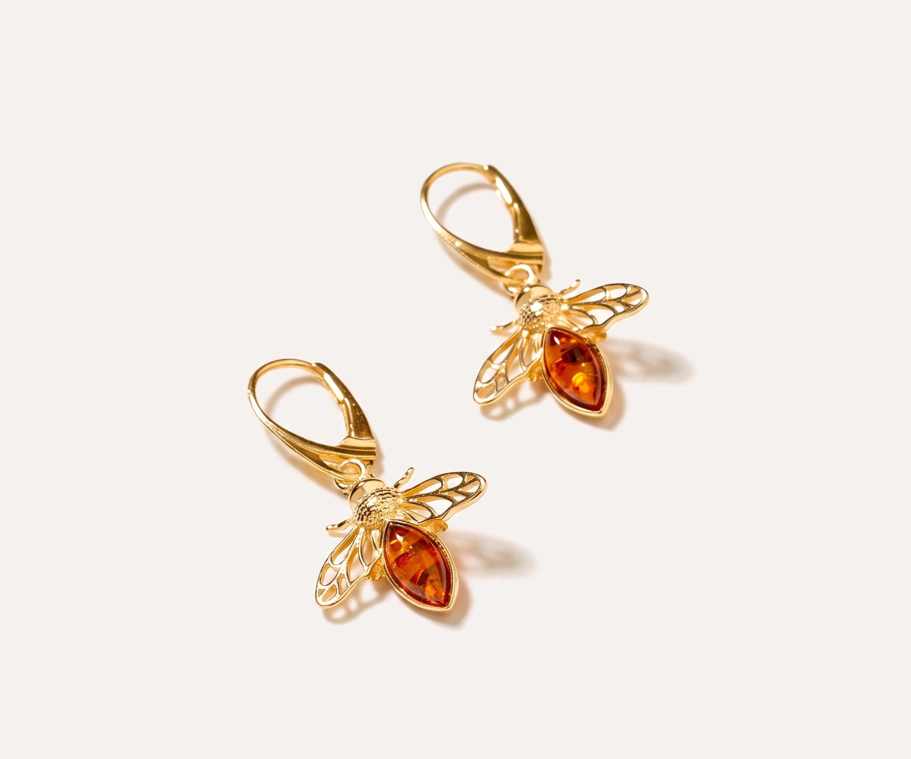 Gold Amber Bee Earrings — Baltic amber and sterling silver jewellery by Baltic Beauty