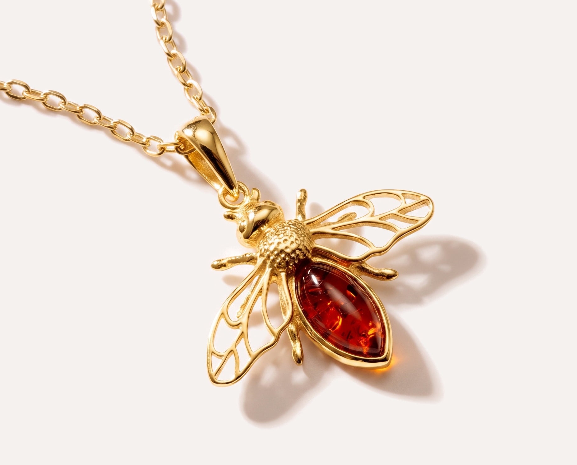 Gold Amber Bee Necklace — Baltic amber and sterling silver jewellery by Baltic Beauty