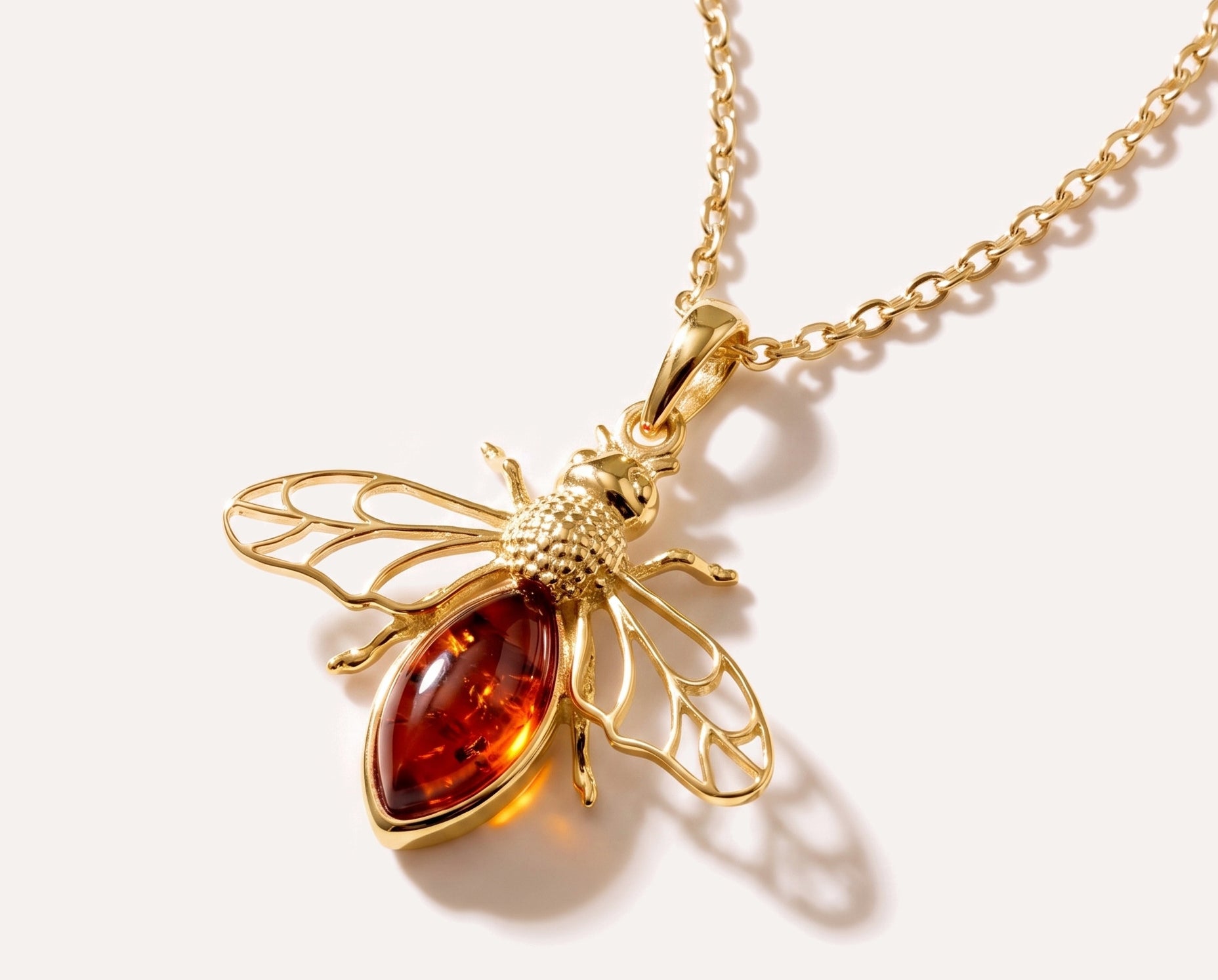 Gold Amber Bee Necklace — Baltic amber and sterling silver jewellery by Baltic Beauty