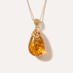 Gold Floral Accent Amber Droplet Pendant — Baltic amber and sterling silver jewellery by Baltic Beauty
