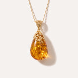 Gold Floral Accent Amber Droplet Pendant — Baltic amber and sterling silver jewellery by Baltic Beauty