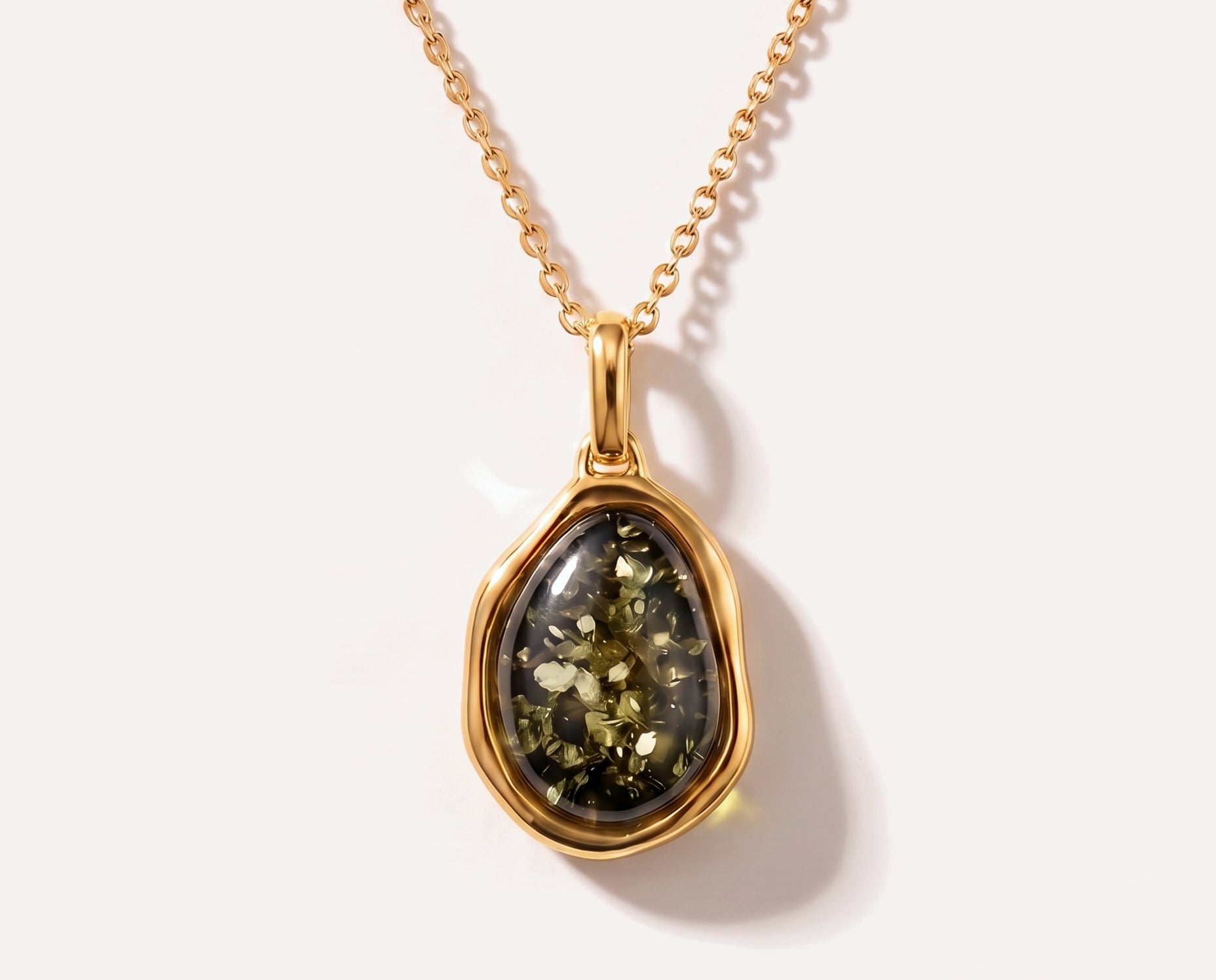 Gold Green Amber ELEMENT Pendant Necklace — Baltic amber and sterling silver jewellery by Baltic Beauty