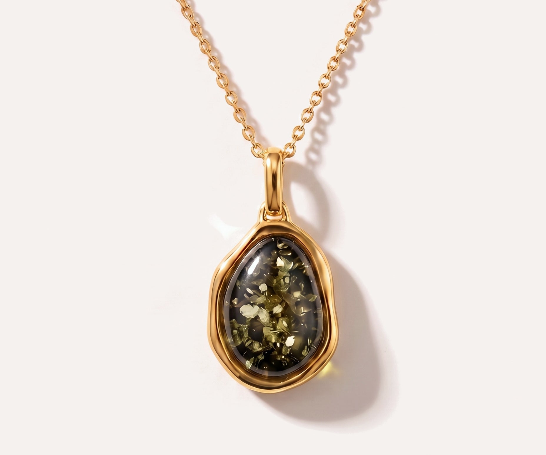 Gold Green Amber ELEMENT Pendant Necklace — Baltic amber and sterling silver jewellery by Baltic Beauty
