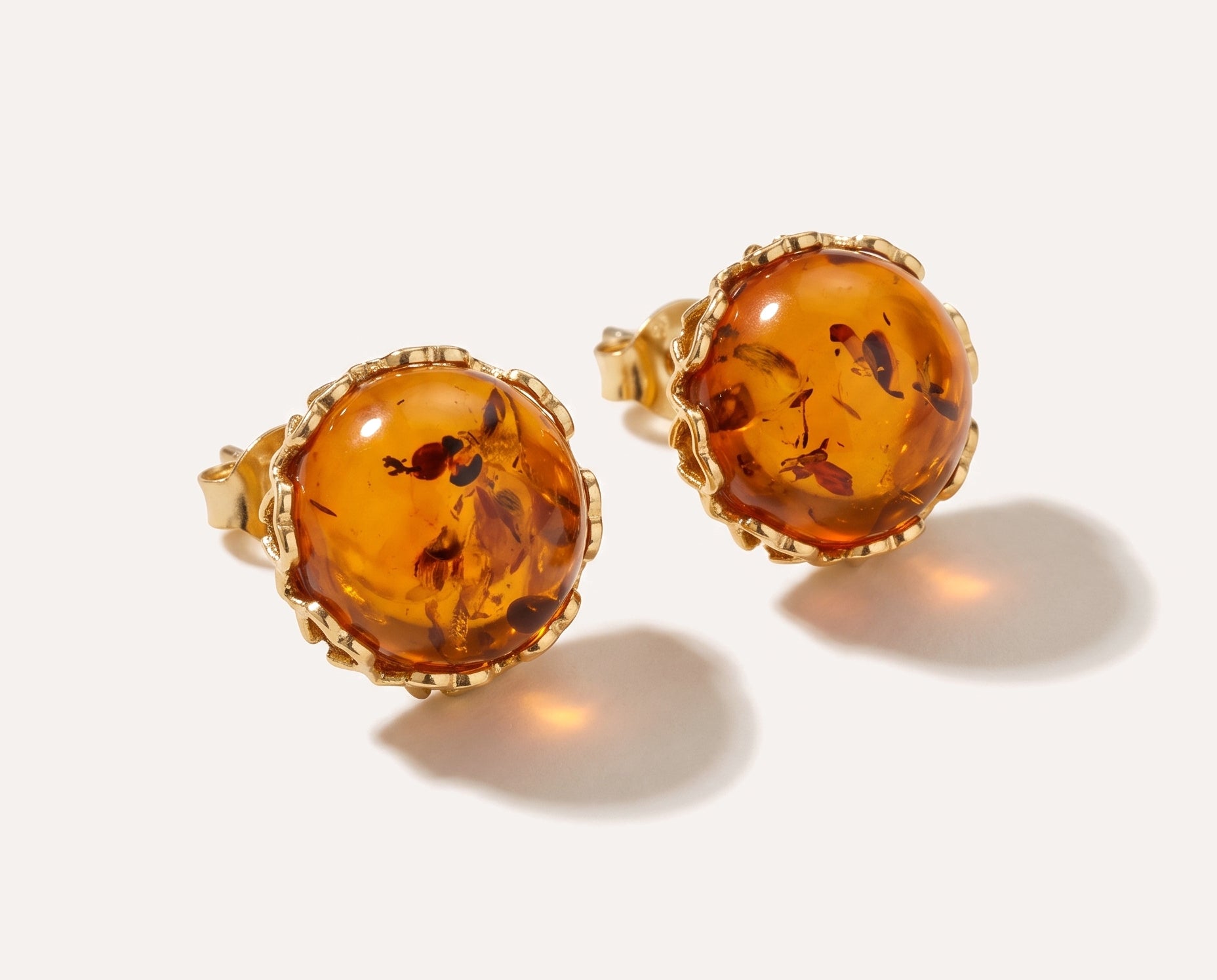 Gold Heart Frame Stud Earrings — Baltic amber and sterling silver jewellery by Baltic Beauty