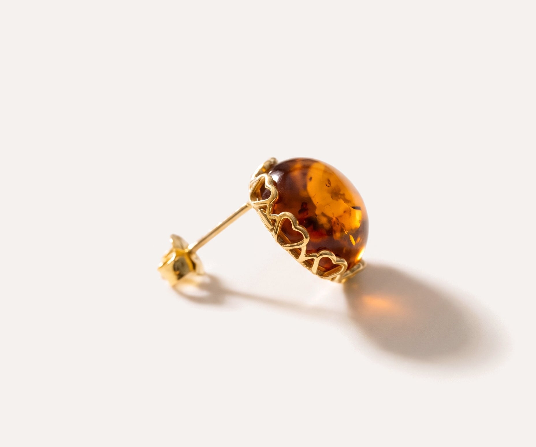 Gold Heart Frame Stud Earrings — Baltic amber and sterling silver jewellery by Baltic Beauty
