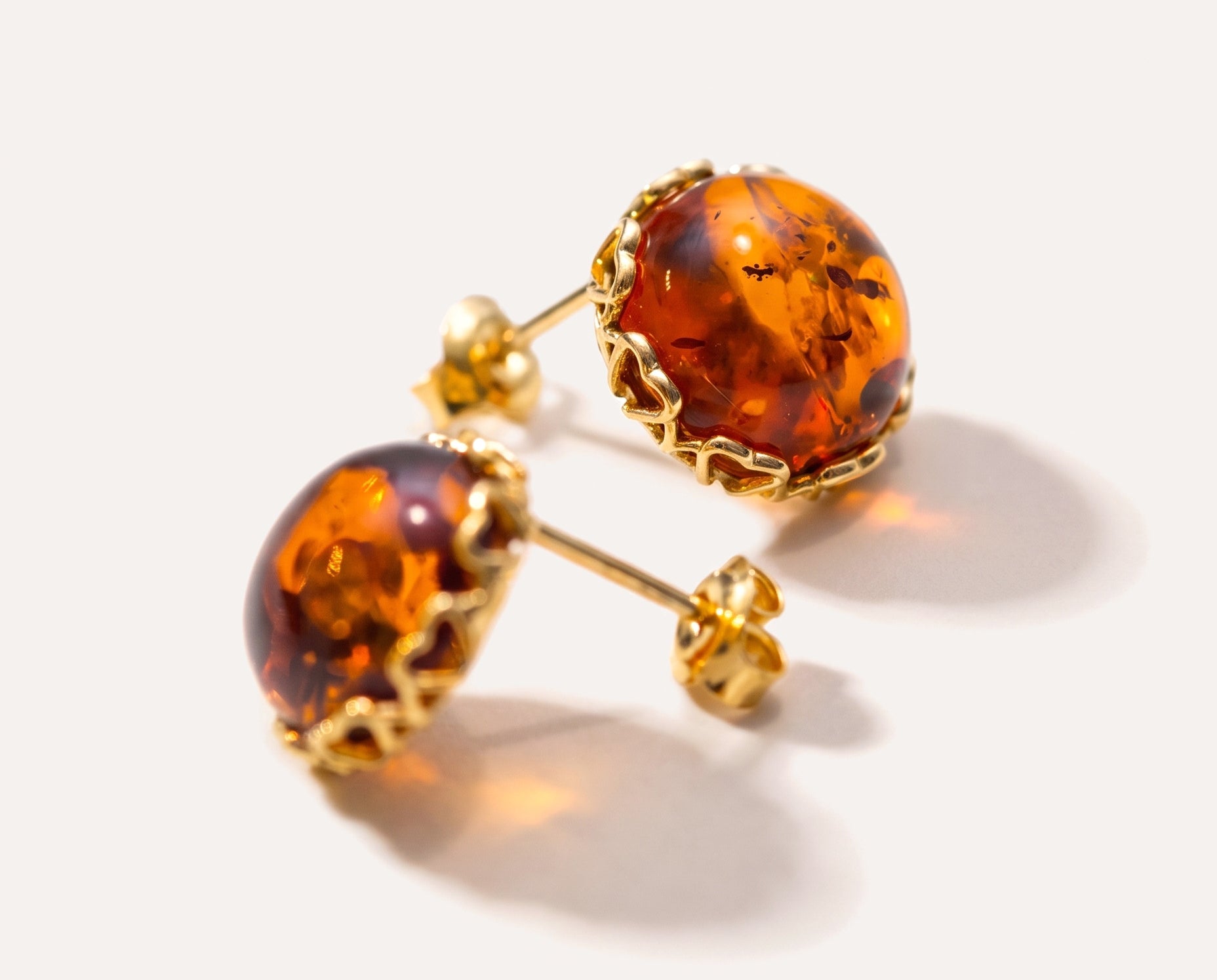Gold Heart Frame Stud Earrings — Baltic amber and sterling silver jewellery by Baltic Beauty
