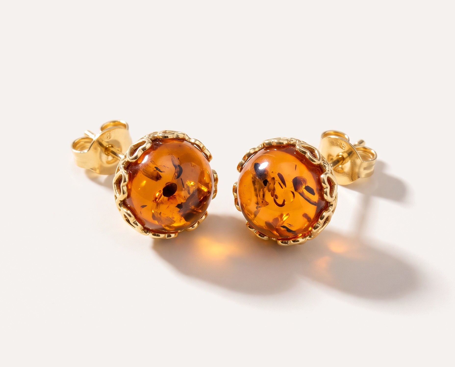 Gold Heart Frame Stud Earrings — Baltic amber and sterling silver jewellery by Baltic Beauty