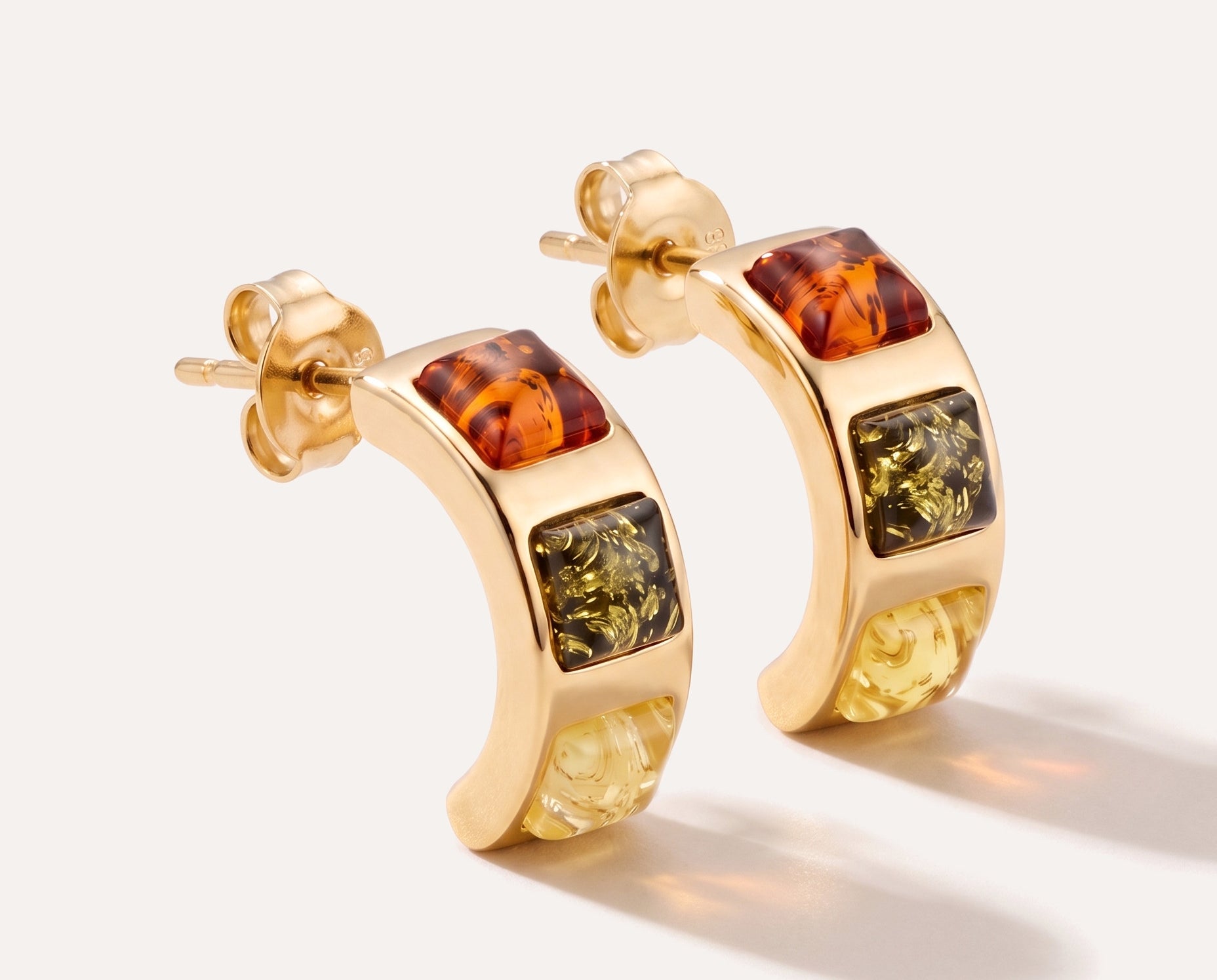 Gold Multicolour Baguette Amber Earrings — Baltic amber and sterling silver jewellery by Baltic Beauty