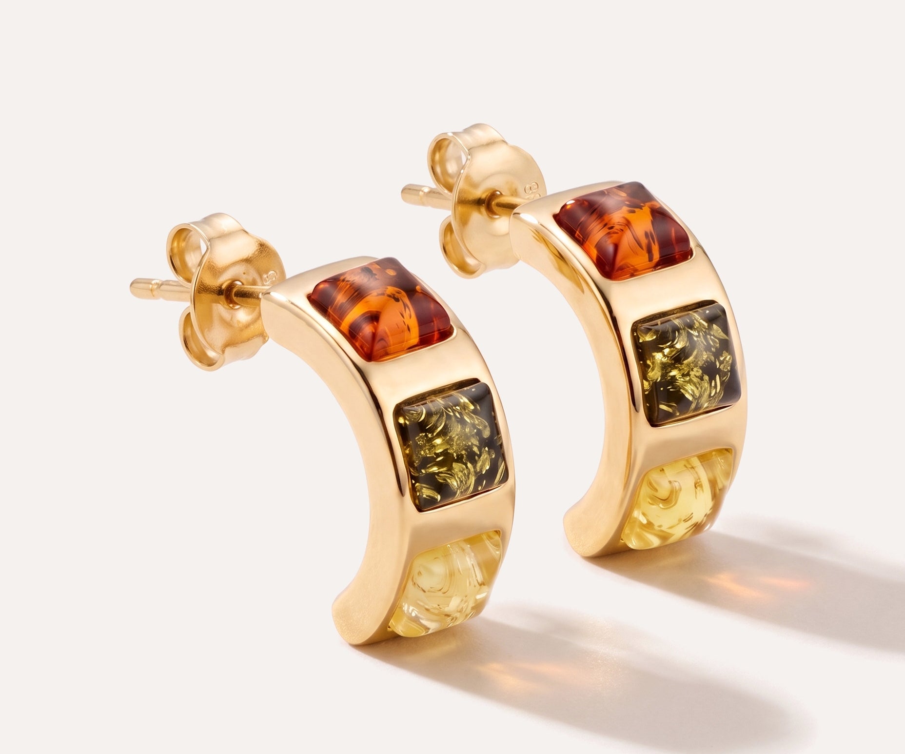 Gold Multicolour Baguette Amber Earrings — Baltic amber and sterling silver jewellery by Baltic Beauty