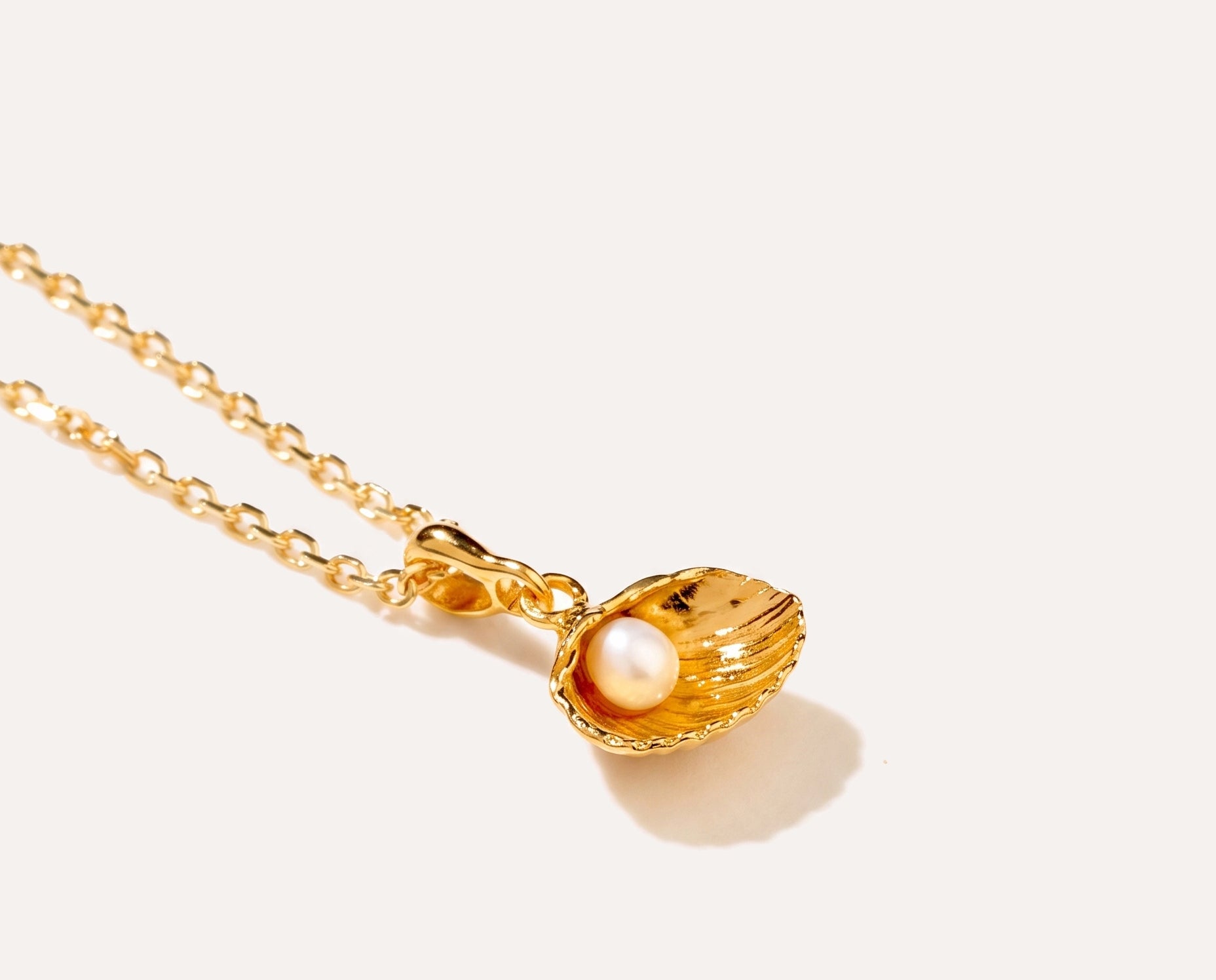 Gold Pearl Sea Shell Necklace — Baltic amber and sterling silver jewellery by Baltic Beauty