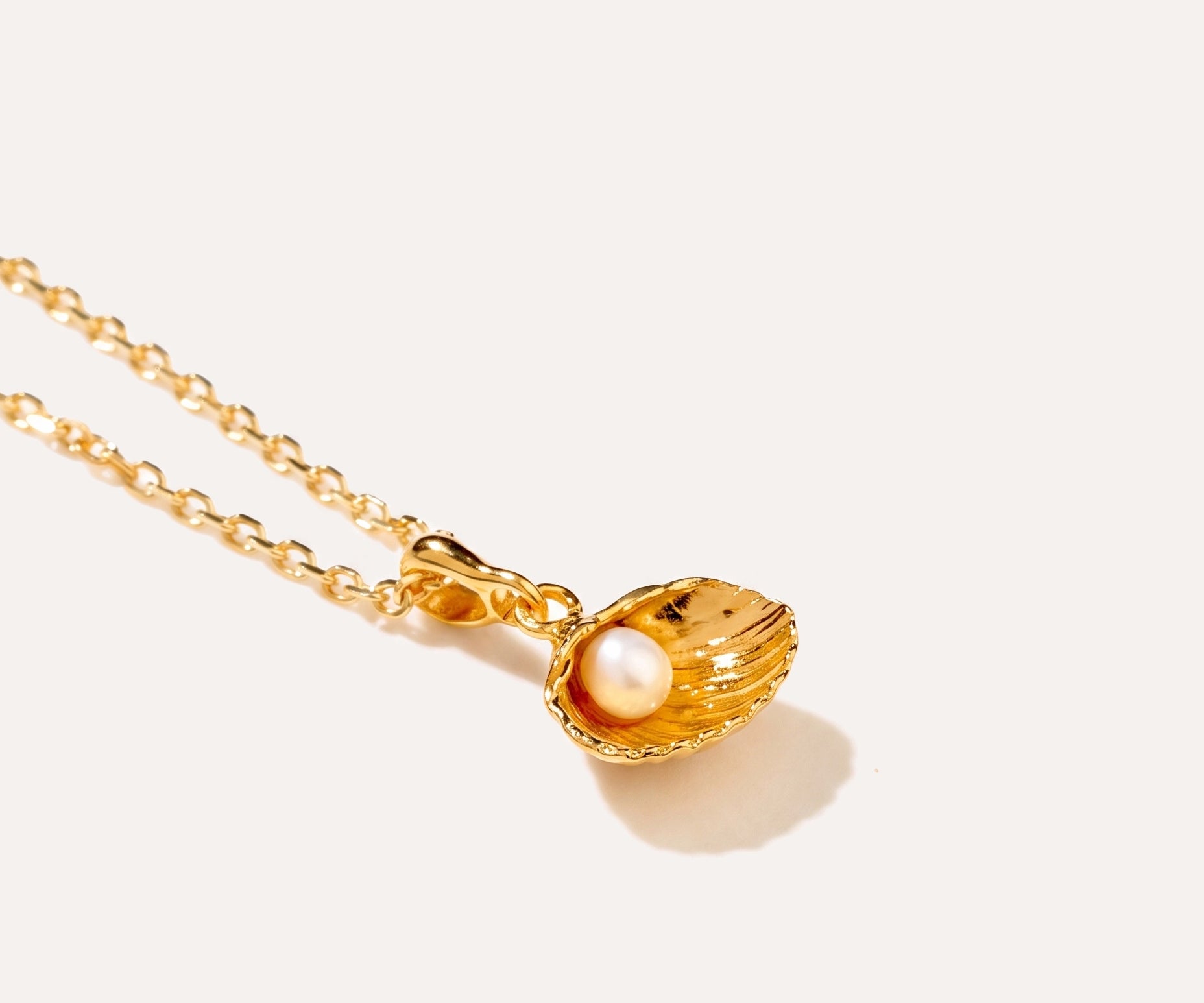 Gold Pearl Sea Shell Necklace — Baltic amber and sterling silver jewellery by Baltic Beauty
