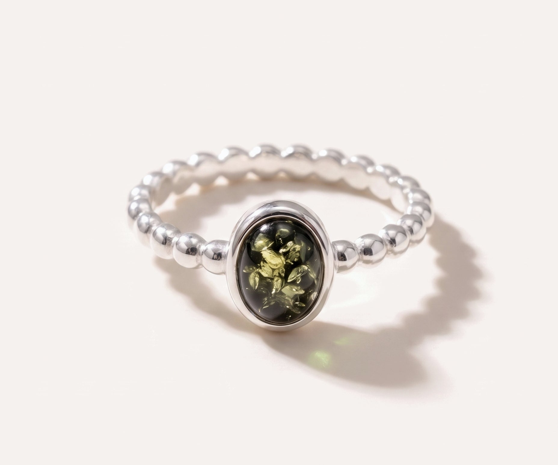 Green Amber Bubble Stacking Ring — Baltic amber and sterling silver jewellery by Baltic Beauty