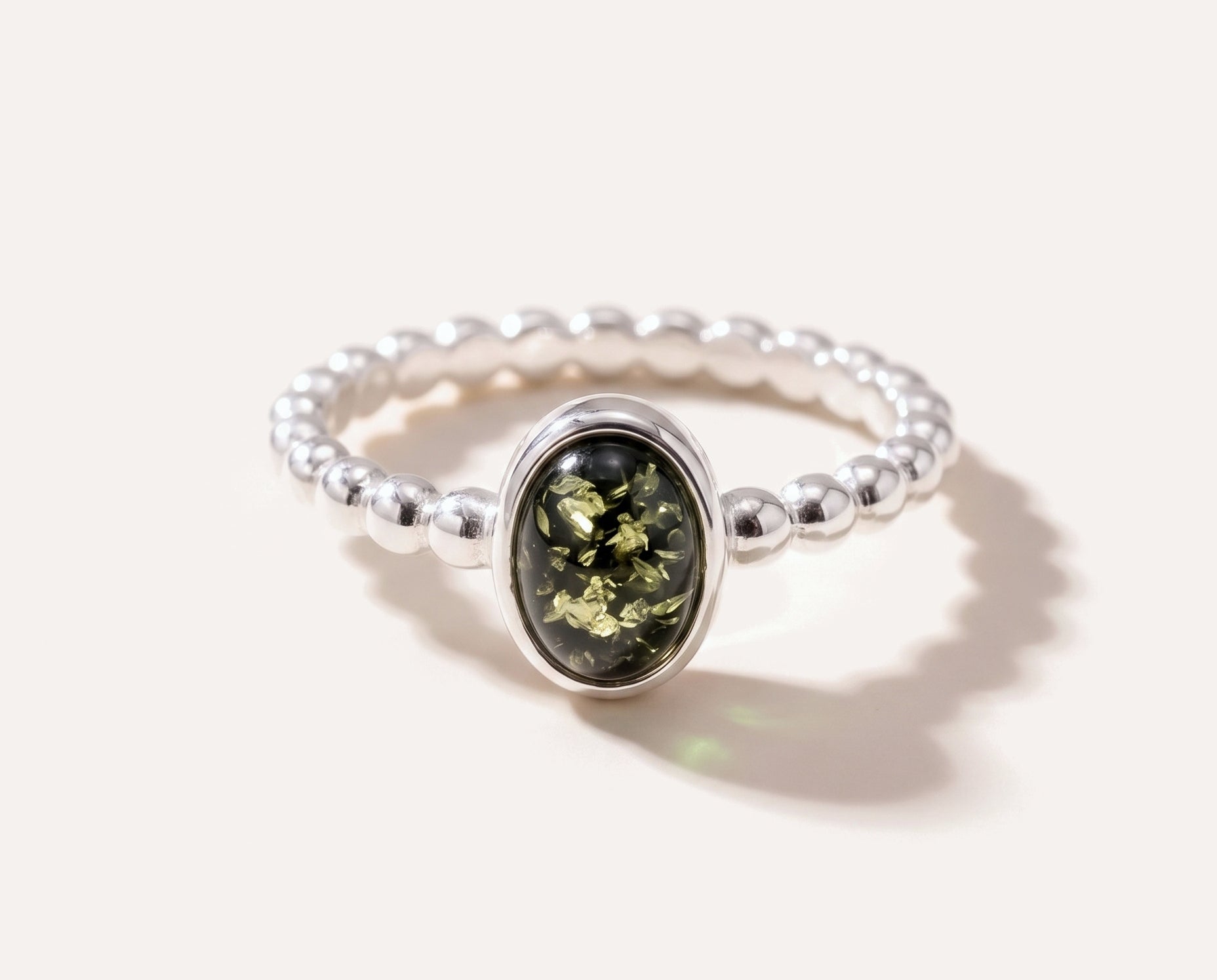 Green Amber Bubble Stacking Ring — Baltic amber and sterling silver jewellery by Baltic Beauty