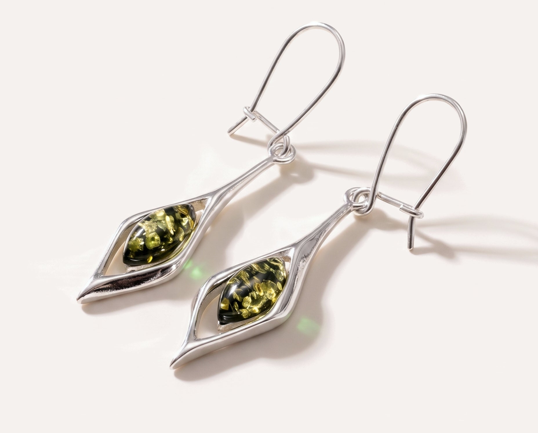 Green Amber Droplet Earrings — Baltic amber and sterling silver jewellery by Baltic Beauty