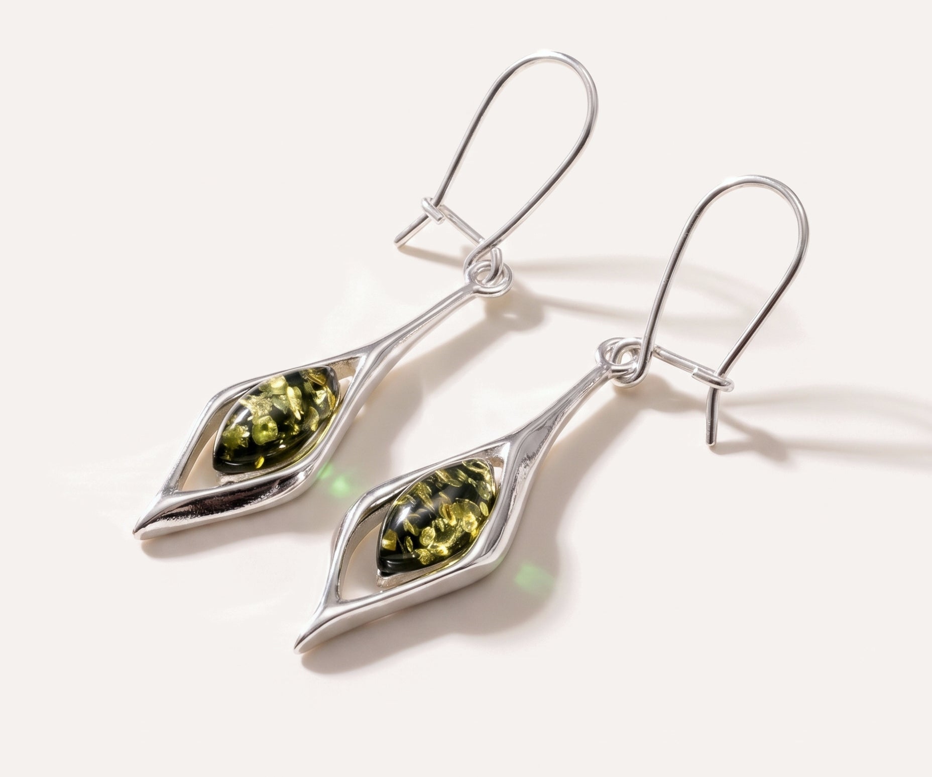Green Amber Droplet Earrings — Baltic amber and sterling silver jewellery by Baltic Beauty
