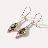 Green Amber Droplet Earrings — Baltic amber and sterling silver jewellery by Baltic Beauty