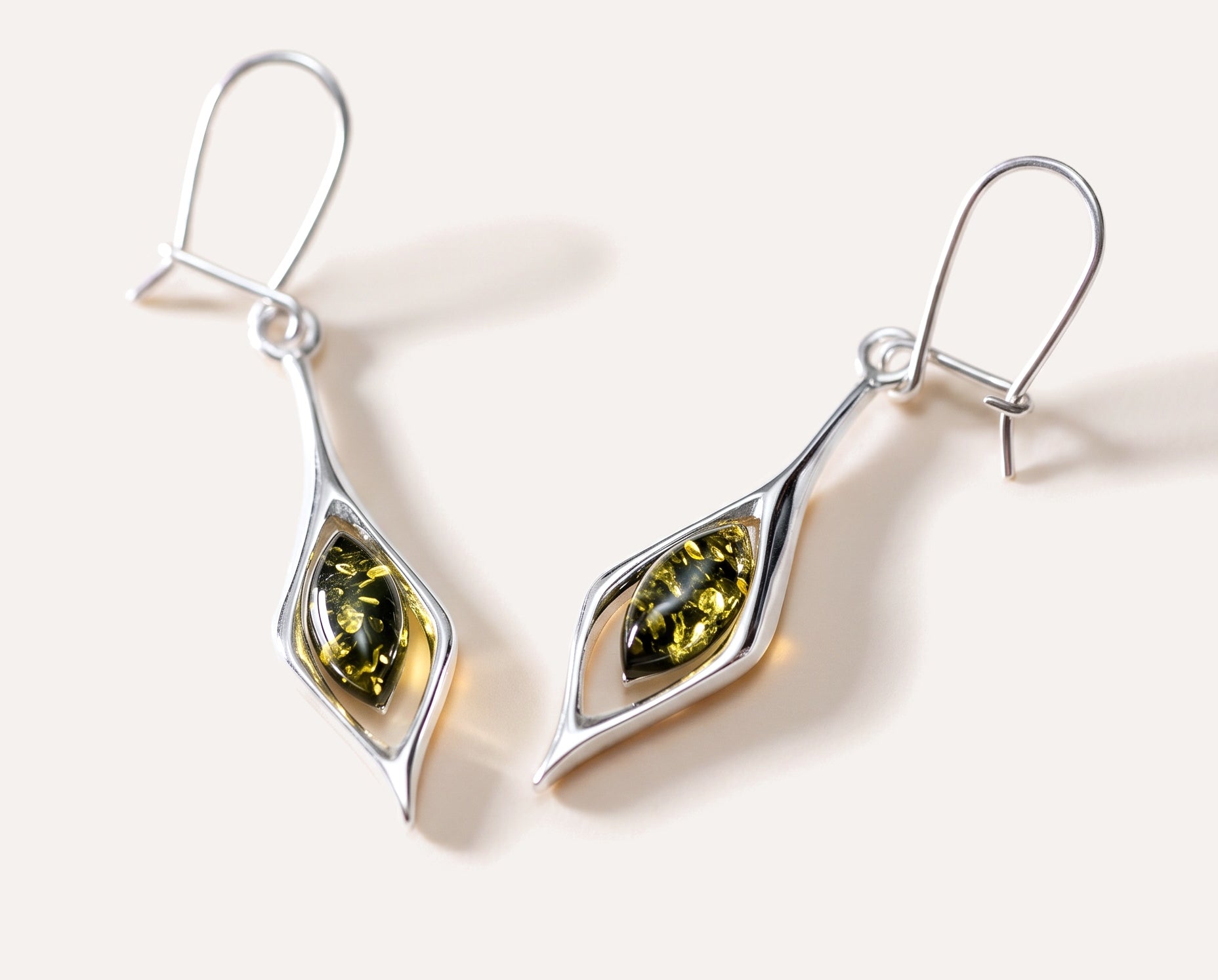 Green Amber Droplet Earrings — Baltic amber and sterling silver jewellery by Baltic Beauty