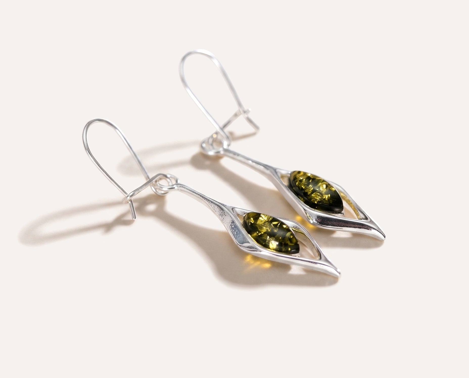 Green Amber Droplet Earrings — Baltic amber and sterling silver jewellery by Baltic Beauty