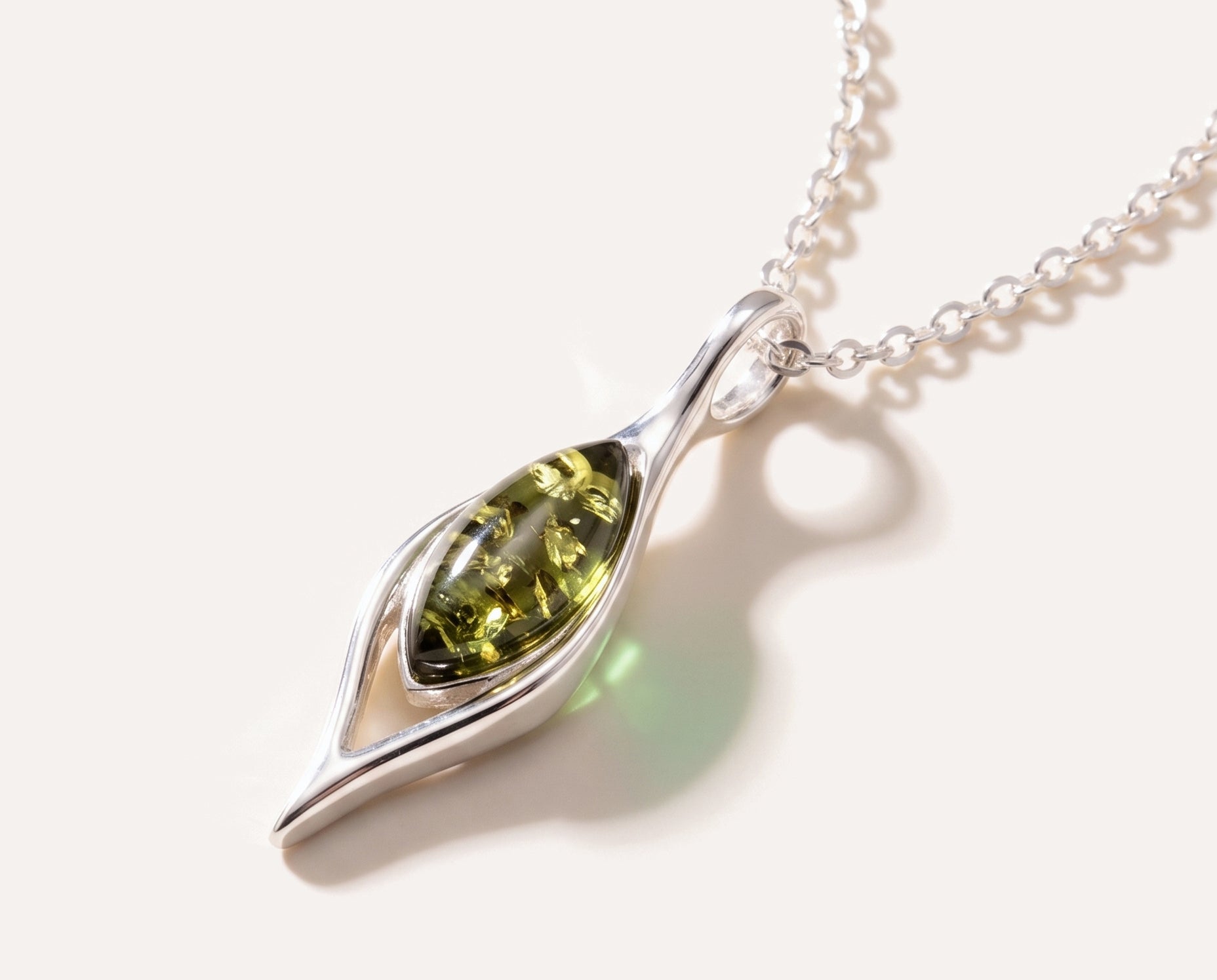 Green Amber Droplet Pendant — Baltic amber and sterling silver jewellery by Baltic Beauty