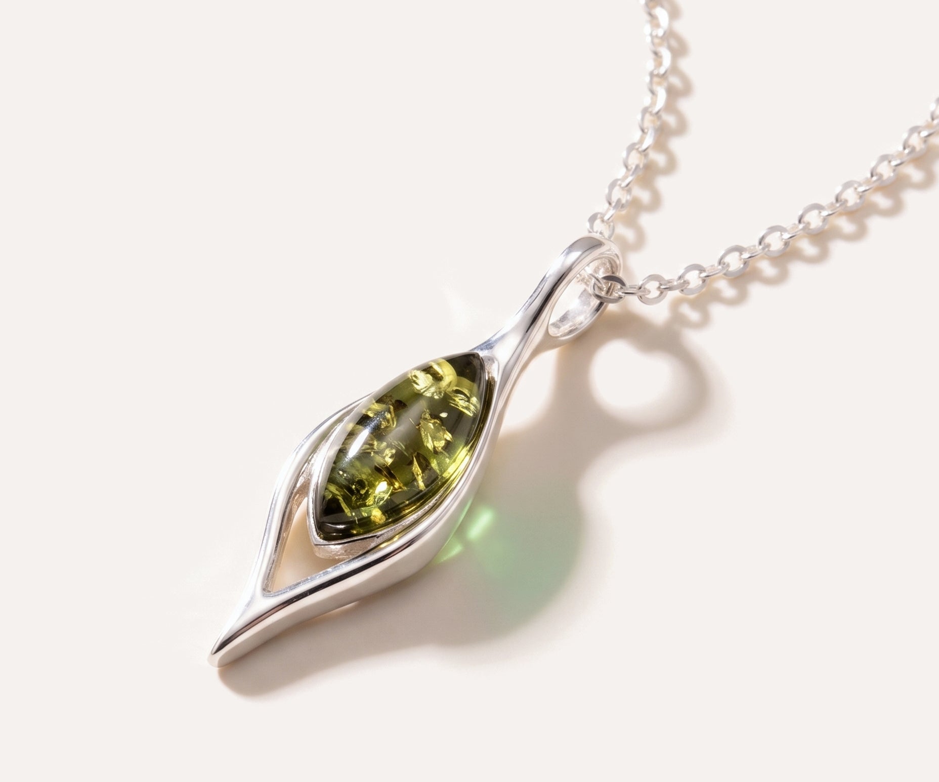 Green Amber Droplet Pendant — Baltic amber and sterling silver jewellery by Baltic Beauty