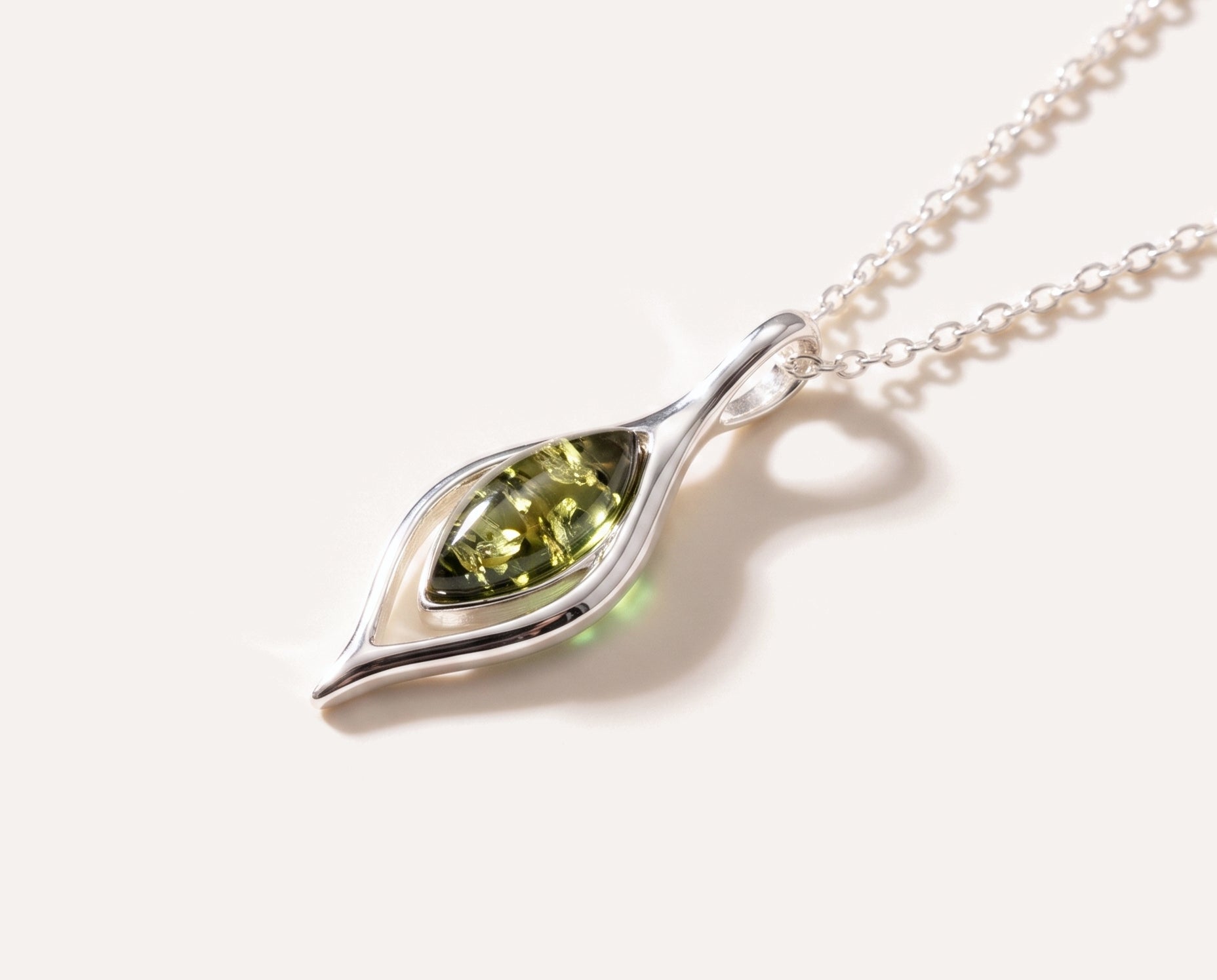 Green Amber Droplet Pendant — Baltic amber and sterling silver jewellery by Baltic Beauty