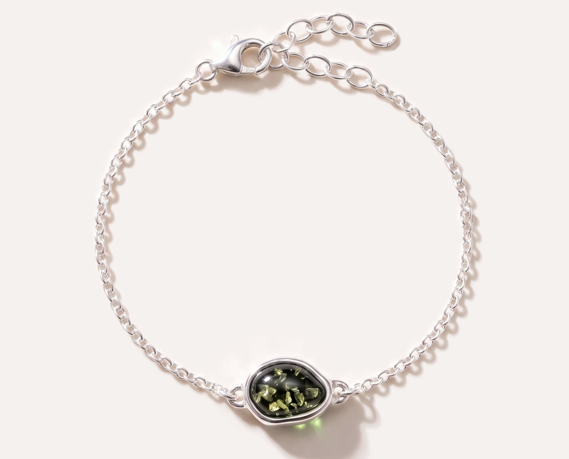Green Amber ELEMENT Link Chain Bracelet — Baltic amber and sterling silver jewellery by Baltic Beauty
