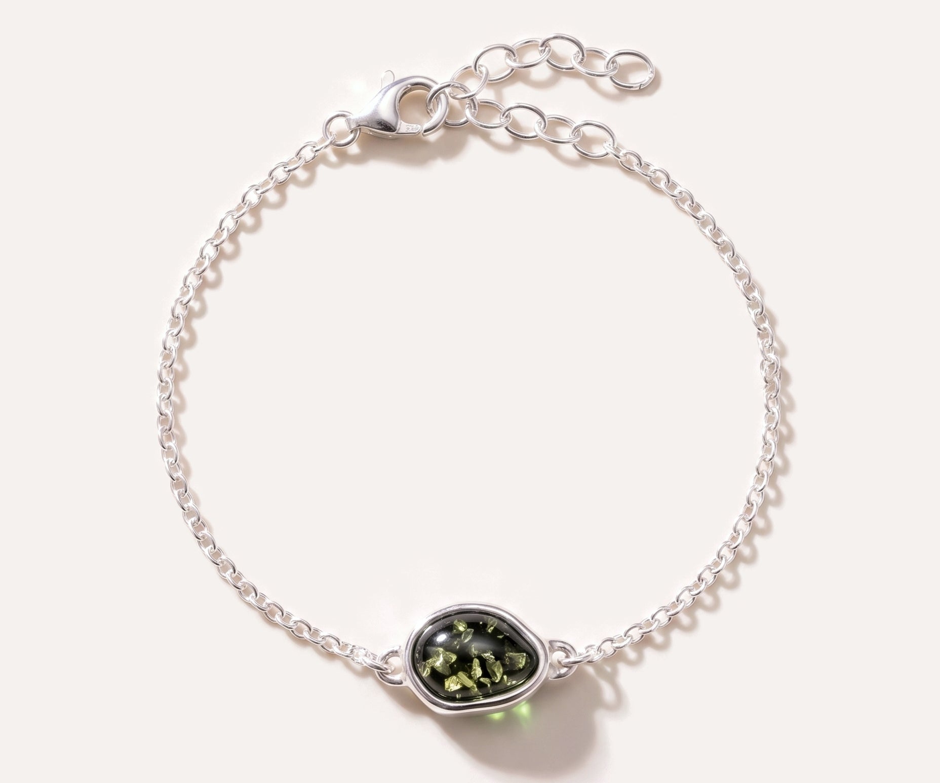 Green Amber ELEMENT Link Chain Bracelet — Baltic amber and sterling silver jewellery by Baltic Beauty