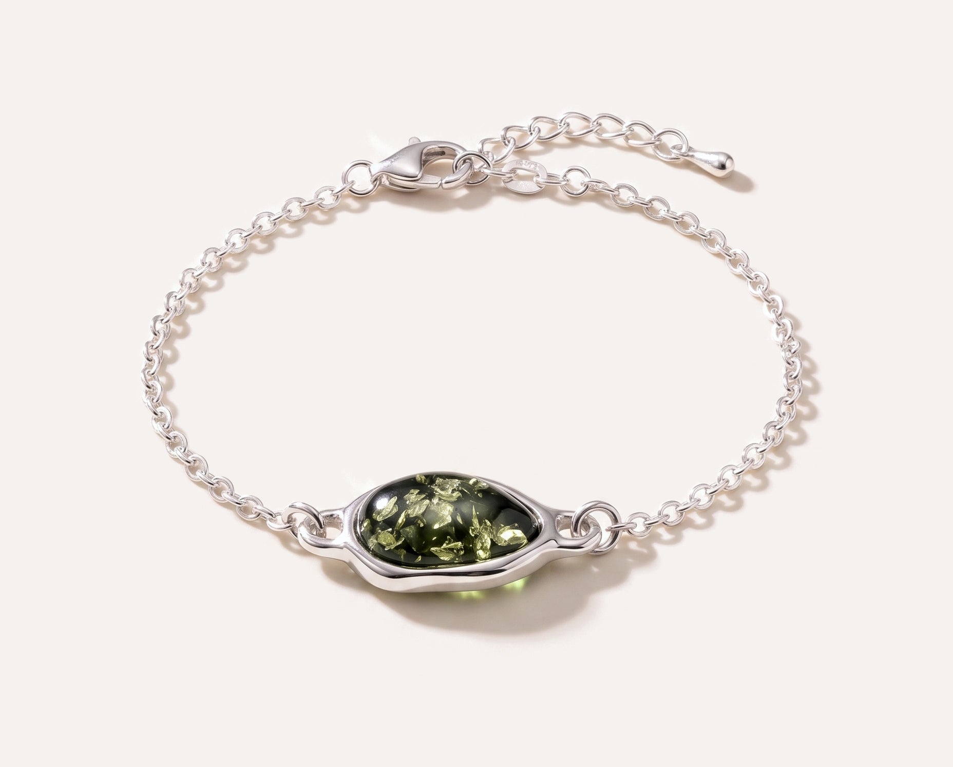 Green Amber ELEMENT Link Chain Bracelet — Baltic amber and sterling silver jewellery by Baltic Beauty