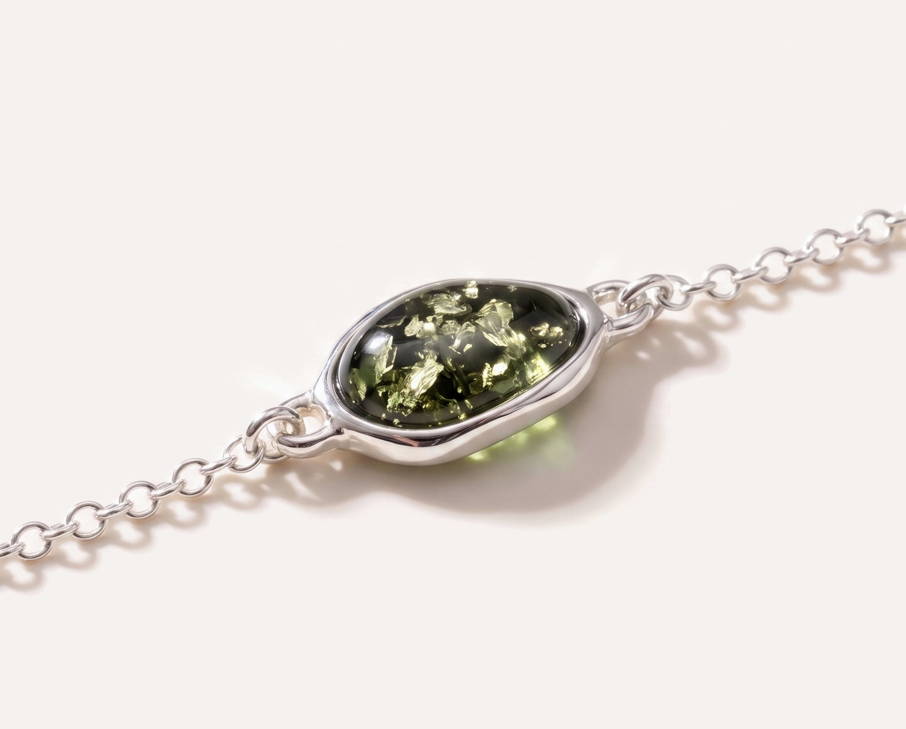 Green Amber ELEMENT Link Chain Bracelet — Baltic amber and sterling silver jewellery by Baltic Beauty