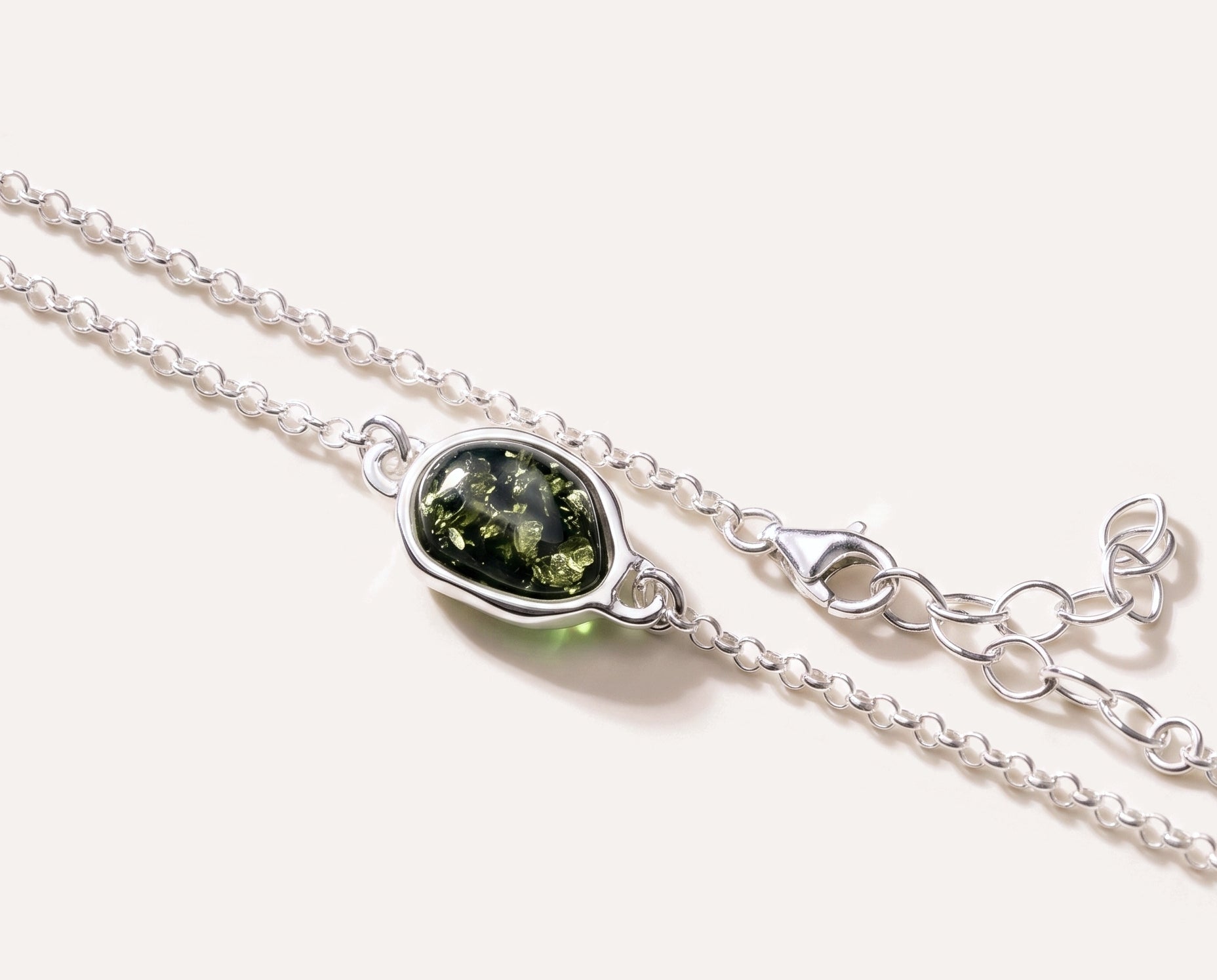 Green Amber ELEMENT Link Chain Bracelet — Baltic amber and sterling silver jewellery by Baltic Beauty