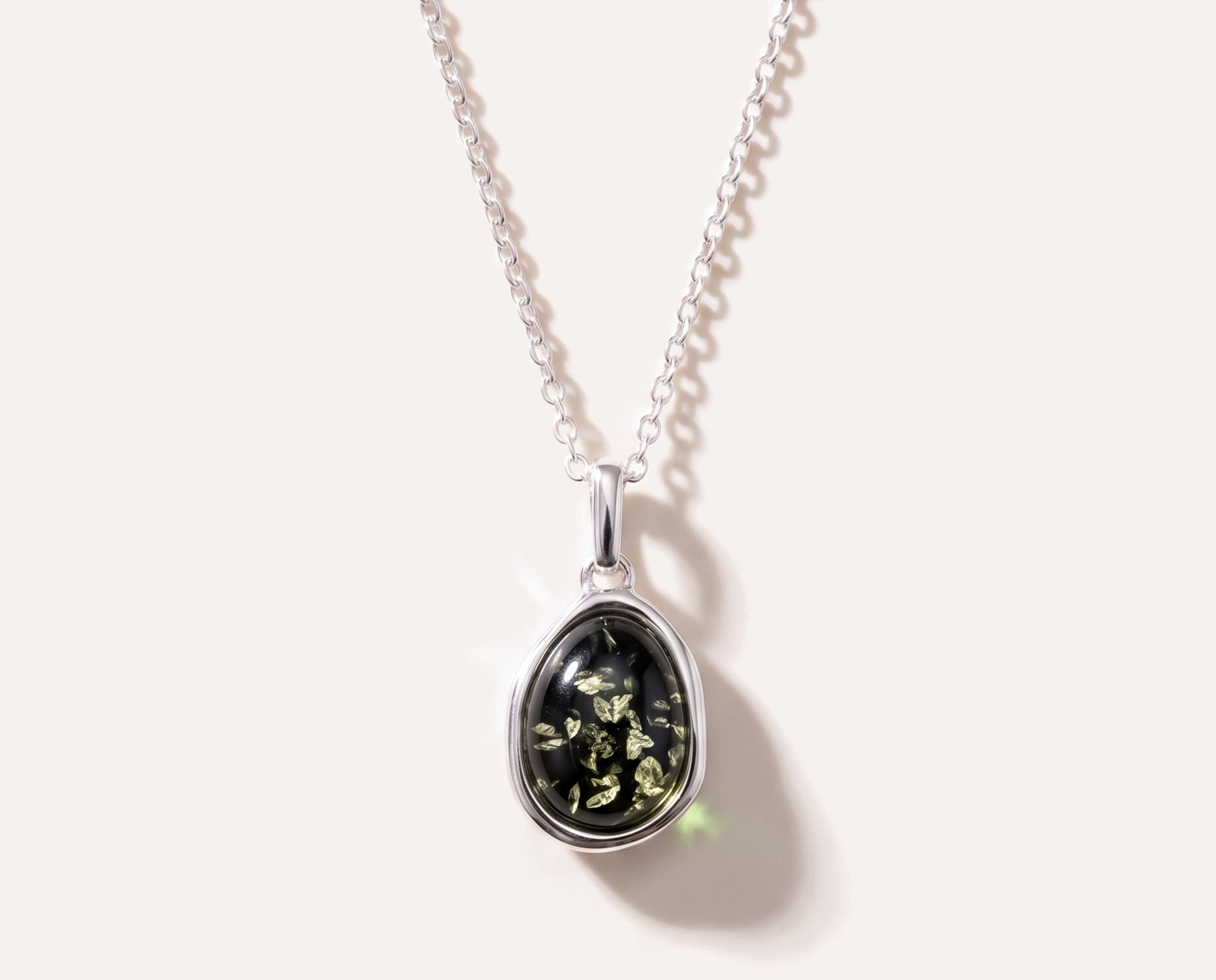 Green Amber ELEMENT Pendant Necklace — Baltic amber and sterling silver jewellery by Baltic Beauty