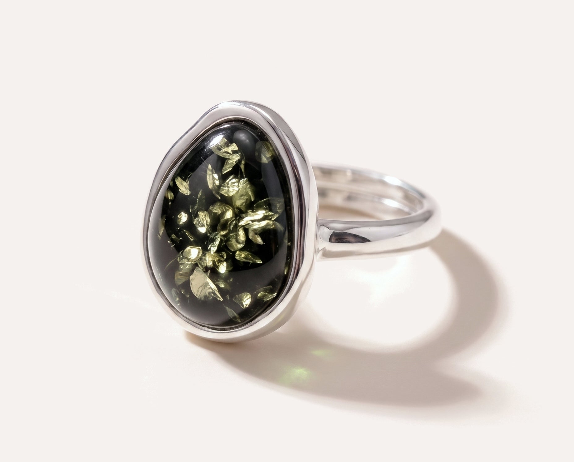 Green Amber ELEMENT Solitaire Adjustable Ring — Baltic amber and sterling silver jewellery by Baltic Beauty