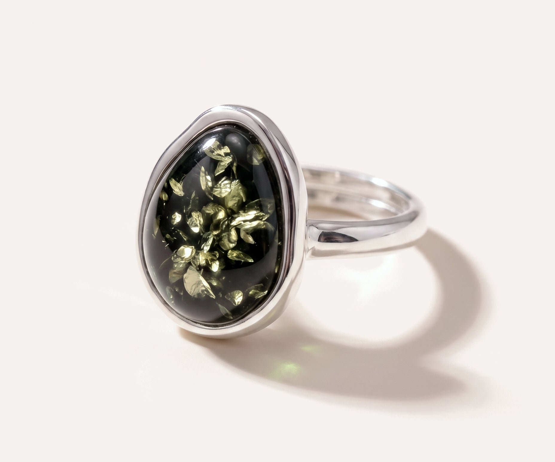 Green Amber ELEMENT Solitaire Adjustable Ring — Baltic amber and sterling silver jewellery by Baltic Beauty