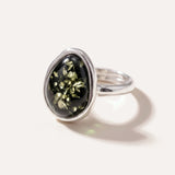 Green Amber ELEMENT Solitaire Adjustable Ring — Baltic amber and sterling silver jewellery by Baltic Beauty