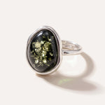 Green Amber ELEMENT Solitaire Adjustable Ring — Baltic amber and sterling silver jewellery by Baltic Beauty